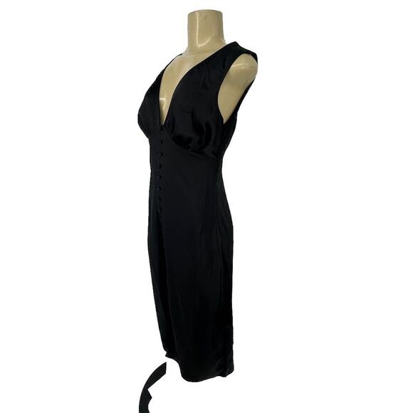 ASOS DESIGN Size 6 Women Button Through Satin Midi Dress in black V-neck 6-22 - Picture 4 of 13